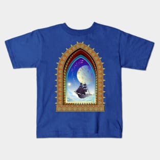 Futuristic sailboat flying between the clouds Kids T-Shirt